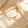 Unique Gold Color Hollow Leaf Pendant Necklace, Stainless Steel Blade Chain Necklace, Luxury Dainty Jewelry for Women Gift