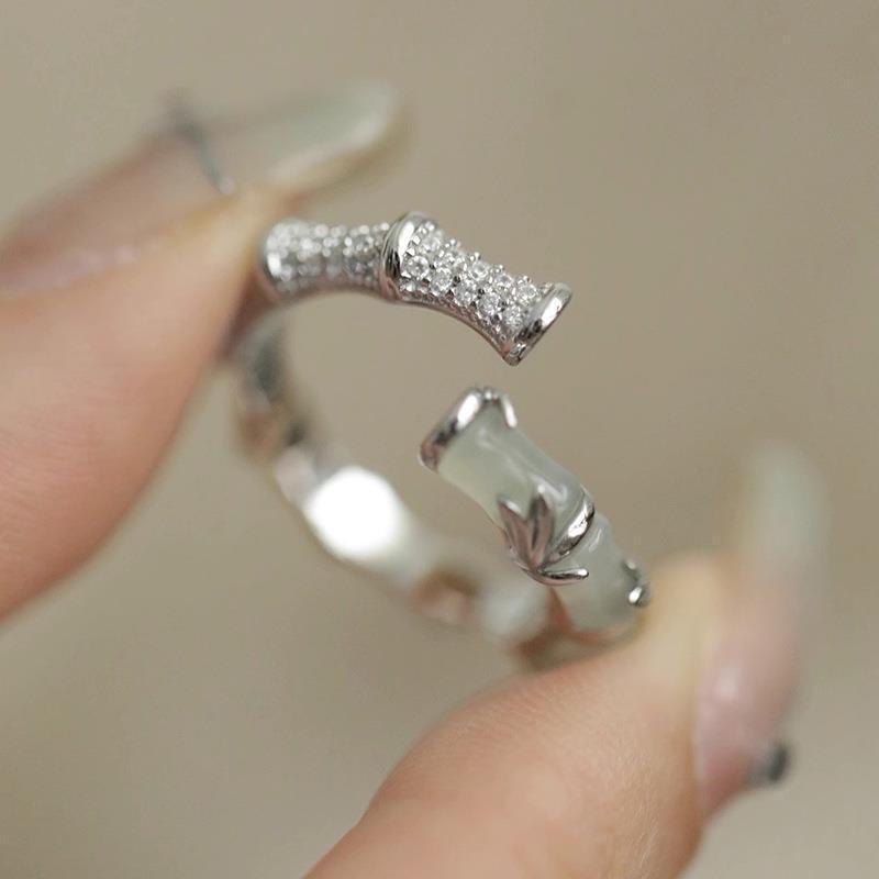 Retro Bamboo Joint Open Ring - Women's Unique Chinese Style Fashion