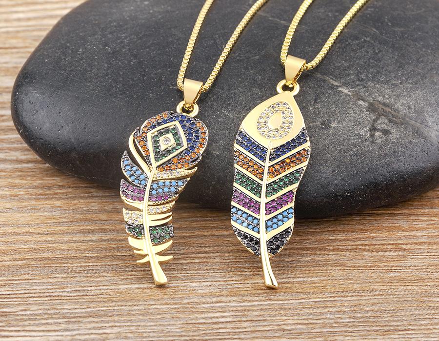 Nidin 6 Styles Irregular Patterns Elegant Feather Pendant Gold Plated Chain Necklaces For Women Accessories Bohemia Jewelry Gift