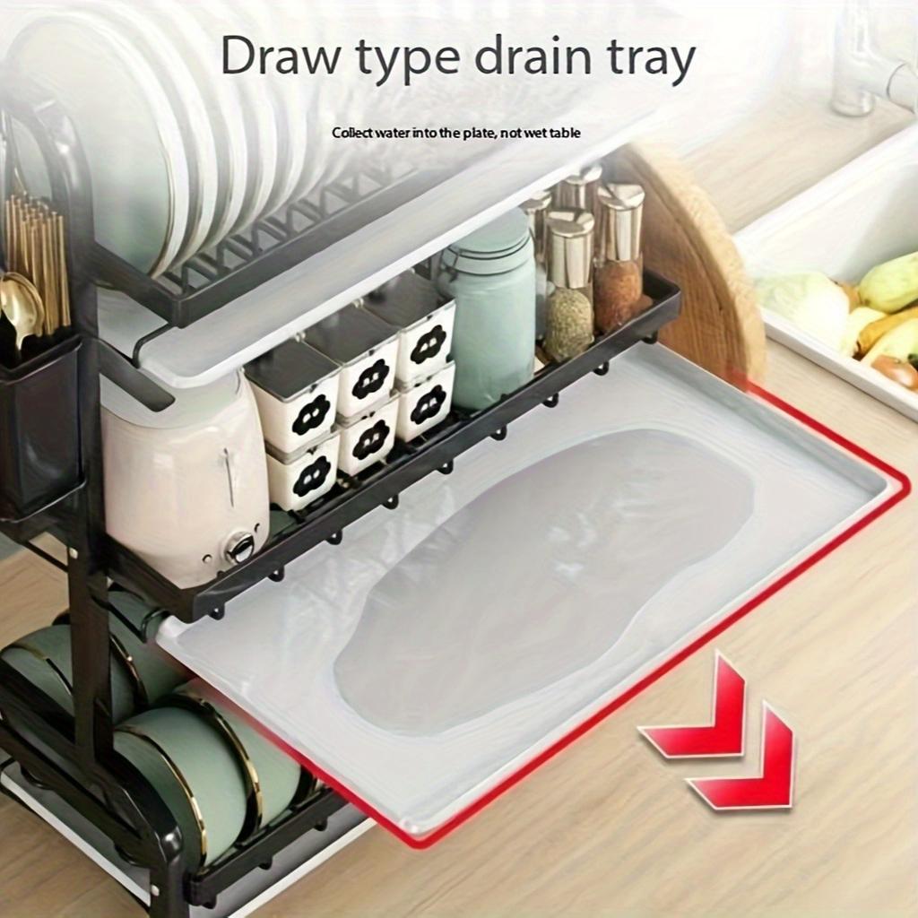 1 Set Carbon Steel 3-Tier Bowl Dish Rack, with Drying Tray, Large Capacity, for Kitchen Storage, Holding Plates, Bowls, Utensils and Cutting Board