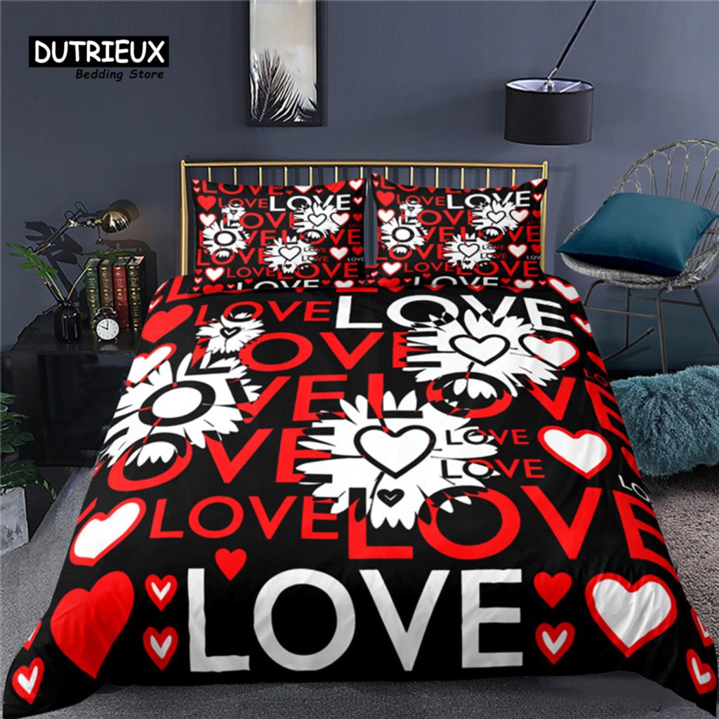 Luxury 3D Heart Love Print Home Living Comfortable Duvet Cover Pillowcase Couple Bedding Set Queen and King EU/US/AU/UK Size