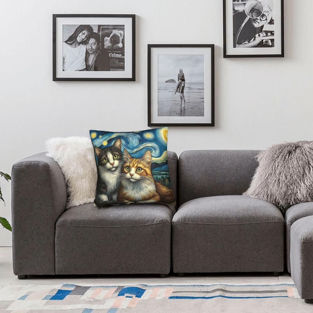 Van Gogh Couple Cat Square Pillow Case Cushion Cover Fashion Polyester Decorative Throw Pillow Case Cover for Home 40*40cm