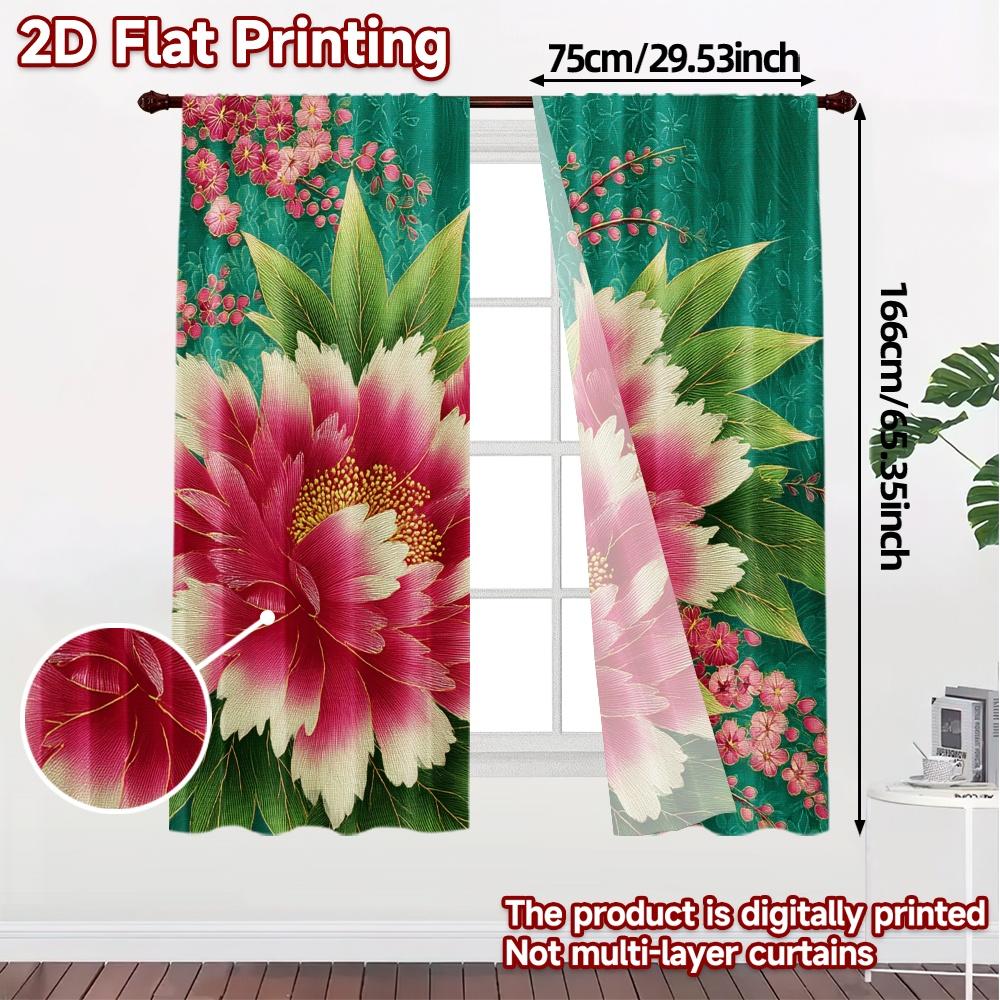 2D FLAT PRINTING 2pcs Curtains (Without Rod) Floral Peony Design(1) April Fools is Day Festival Creative Curtains Polyester