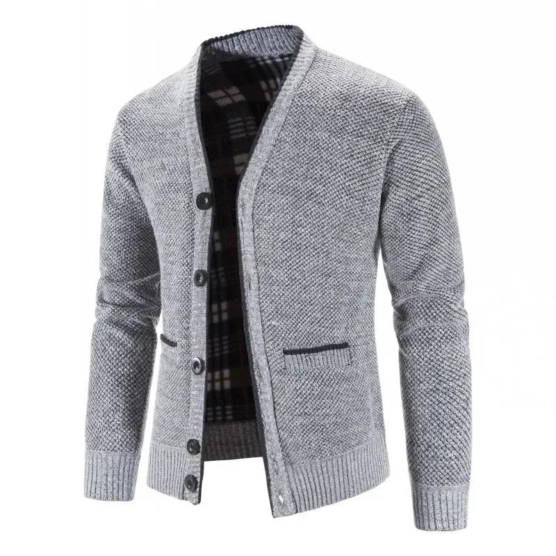 Men Cardigan Knitted Sweatercoat 2024 Autumn Winter Fleece Warm Solid Casual Knit Cardigans Jacket Coat Fashion Men Clothing