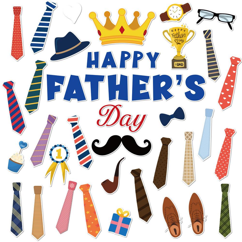 Day Father Theme Tie Hat Glasses Pattern Card Stickers Party Props Decoration