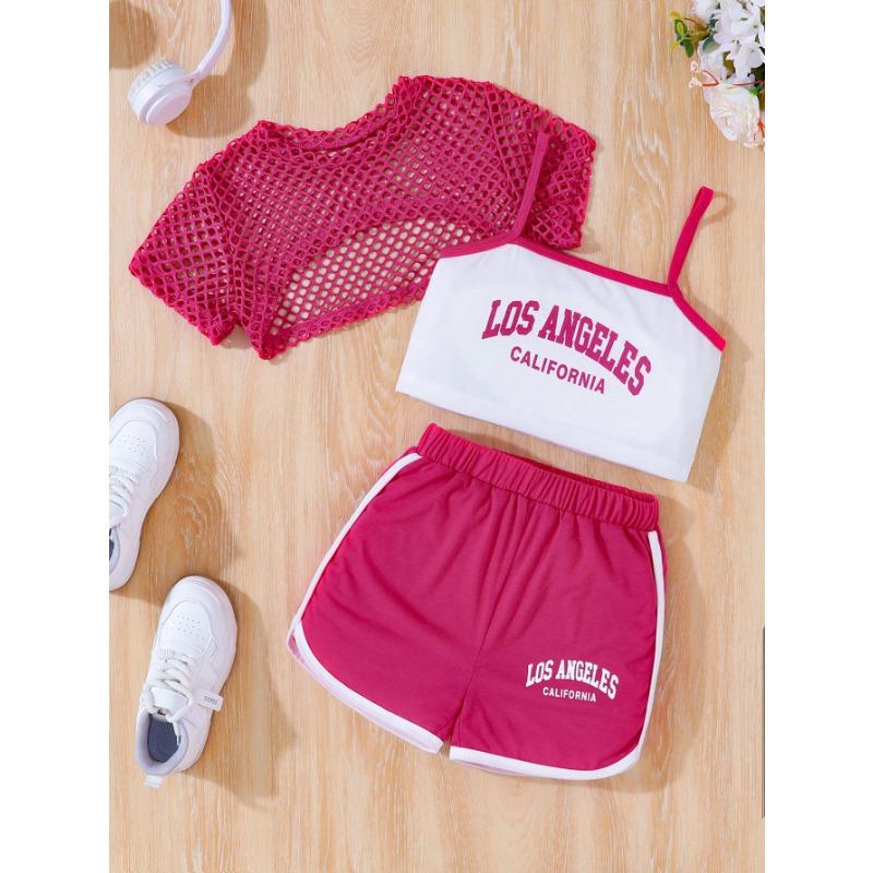 Girls Kids Letter Print Sport Sleeveless Cami Top And Shorts Set