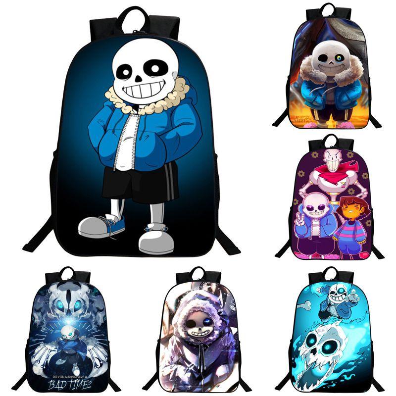 Undertale Sans 16 Inch Children Backpack With Durable Polyester Material And Adjustable Padded Shoulder Straps