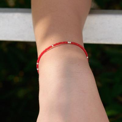 leeENoir Red Beads Silver Ball Bracelet