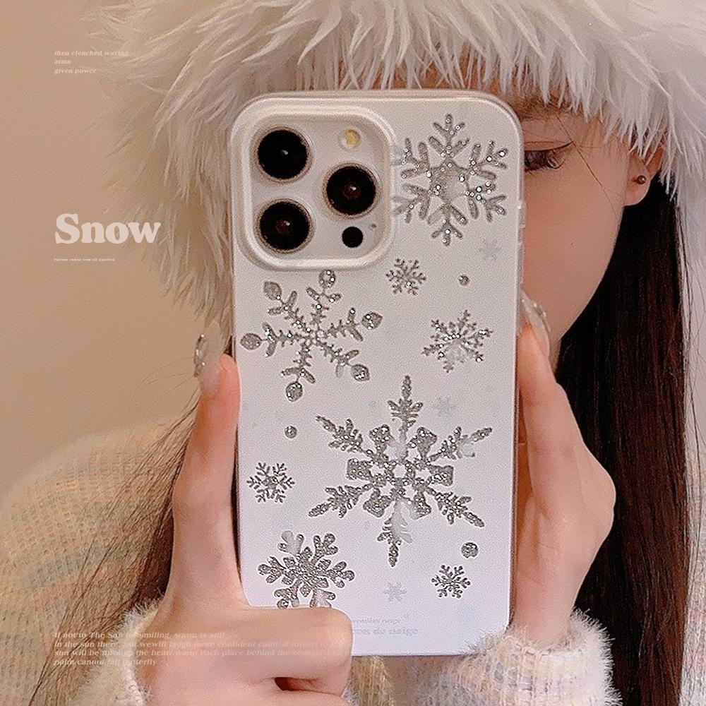 Glitter Powder Snowflake Iphone16 Mobile Phone Case 15 Autumn and Winter Atmosphere 14pro Silicone Max Suitable for 13 Simple