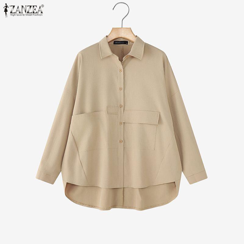 ZANZEA Oversized Women Turn Down Collar Long Sleeve Solid Casual Blouse Shirts