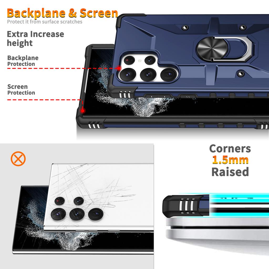For Samsung Galaxy S24 Ultra Case PC+ TPU Hybrid Phone Cover with Ring Holder Kickstand