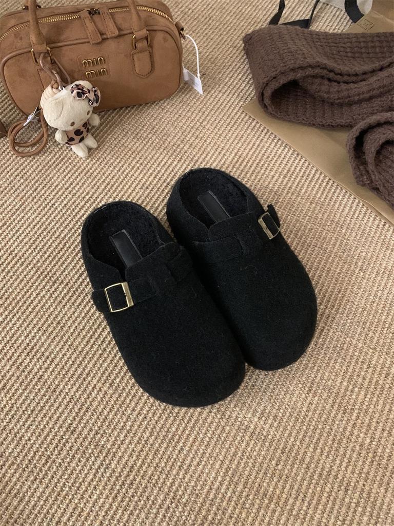 Gray Ugly Bread Shoes, Women's Small Thick-soled Piled Birkenstocks, 5cm Higher Inner Height, Fluffy Slippers