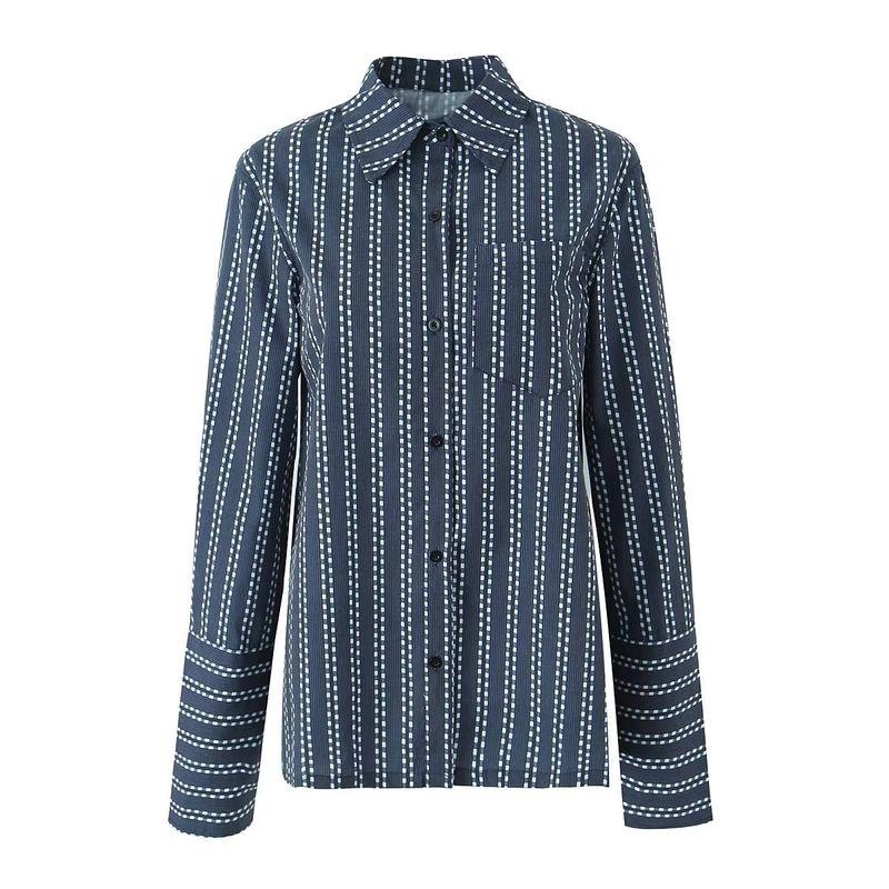 

Normcore Bandage Dress Handy Gadget Retro Texture Loose Shirt Classy navy blue Stripes L