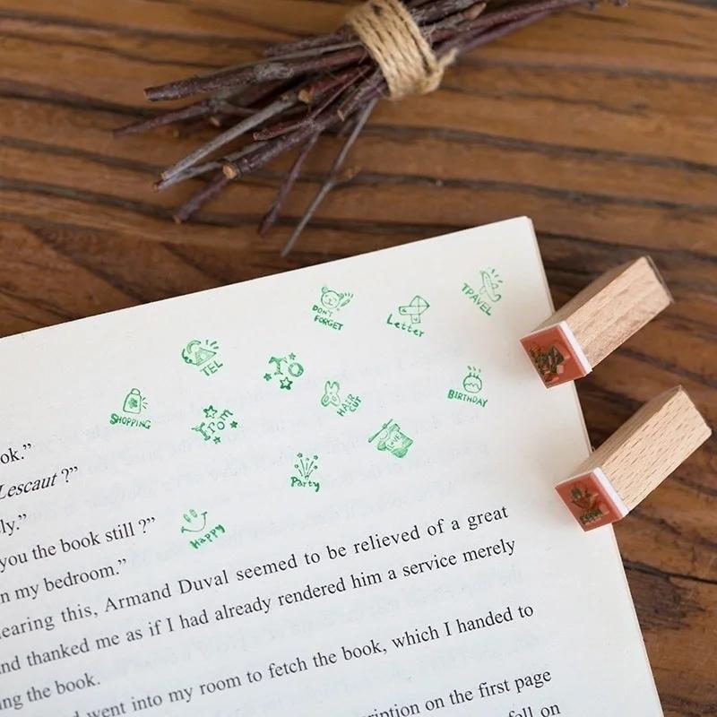 12 Stück/Set Vintage Wetter Journal Stempel DIY Holz Sortierte Stempel für Scrapbooking Schreibwaren Schulbedarf