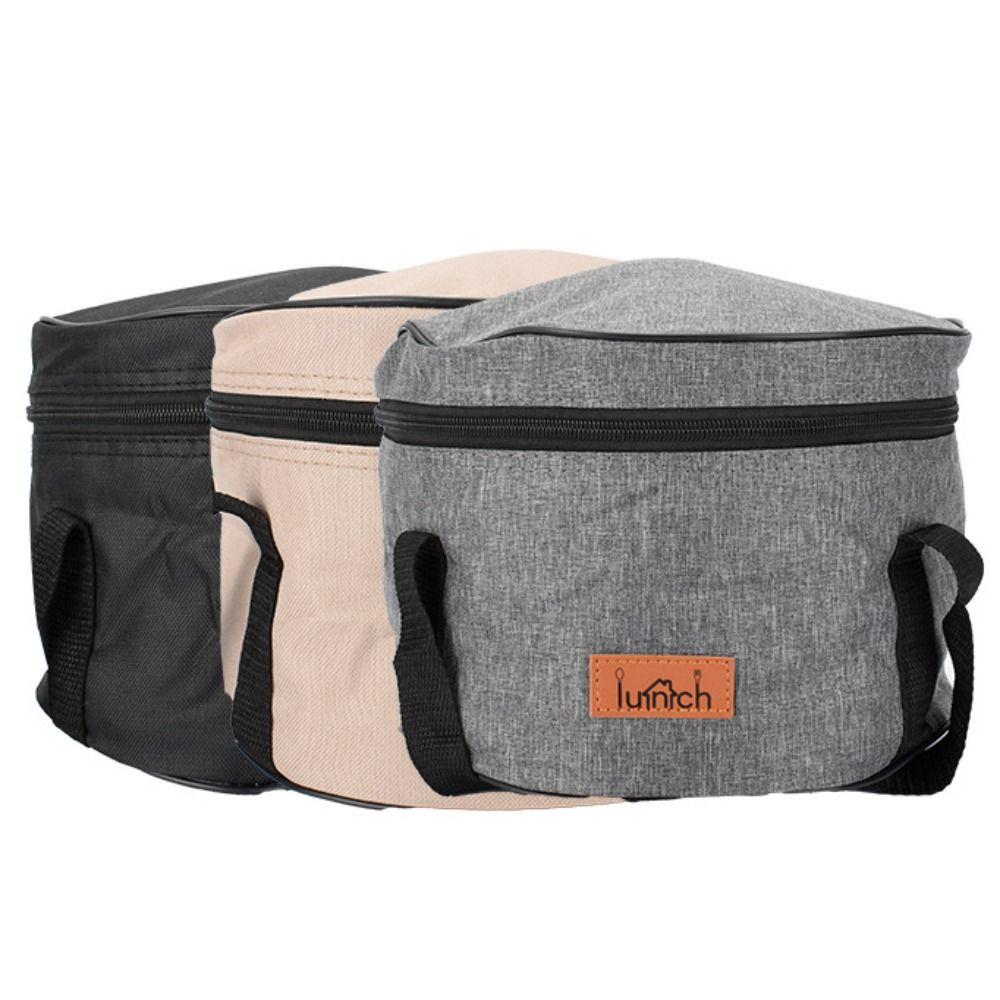 

Круглий термосумка для обіду Сумка для кухонного посуду Бочка Ізольовані сумки Кемпінг Сумка для зберігання посуду бежевий