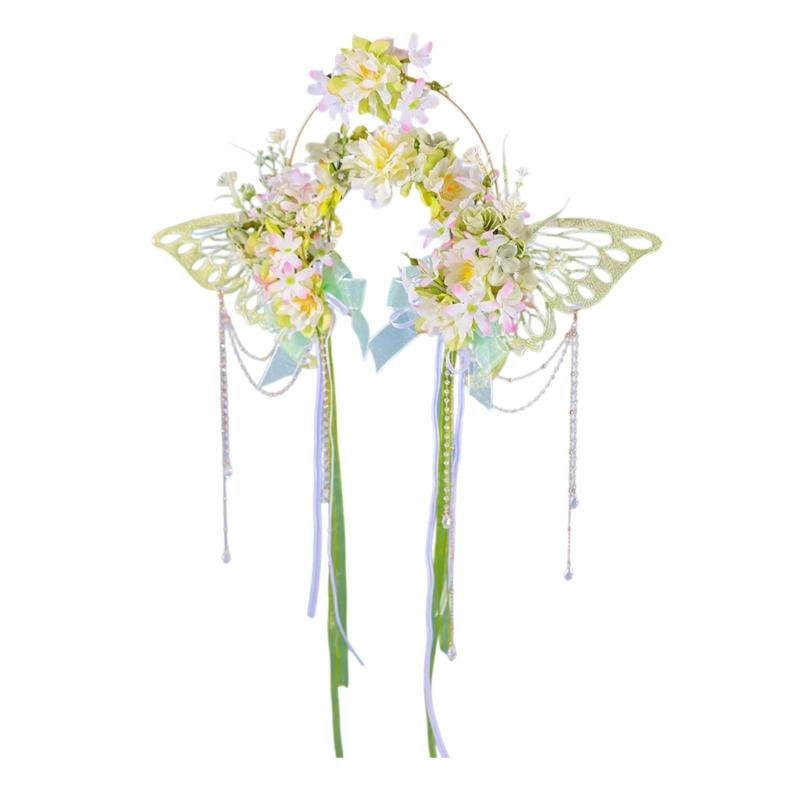 

Elegant Imitatiion Florals Headpiece with Flowing Ribbons for Women’s Traditional Costumes and Celebrations Daily Use