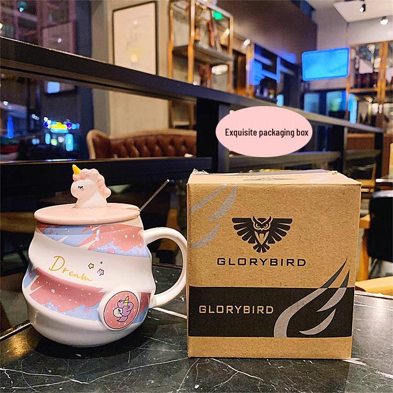 Ceramic Unicorn Mug - Rainbow Spiral Coffee Cup with Lid & Spoon, Cute for Girls