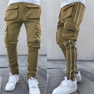 Erkek Reflektif Şeritli Kargo Pantolon Çok Cepli Jogger Pantolon