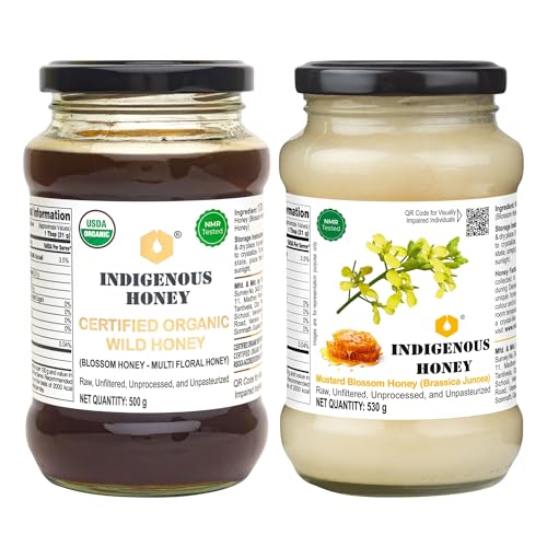 INDIGENOUS HONEY Certified Organic Wild Honey with Nmr tested Raw Crystalized Honey Pure Natural Unprocessed combo pack