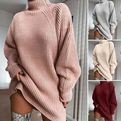 Women's Fall Turtleneck Sweater Dress Oversized Cable Knit Long Sleeve Short Dress Casual Pullover Mini Dress