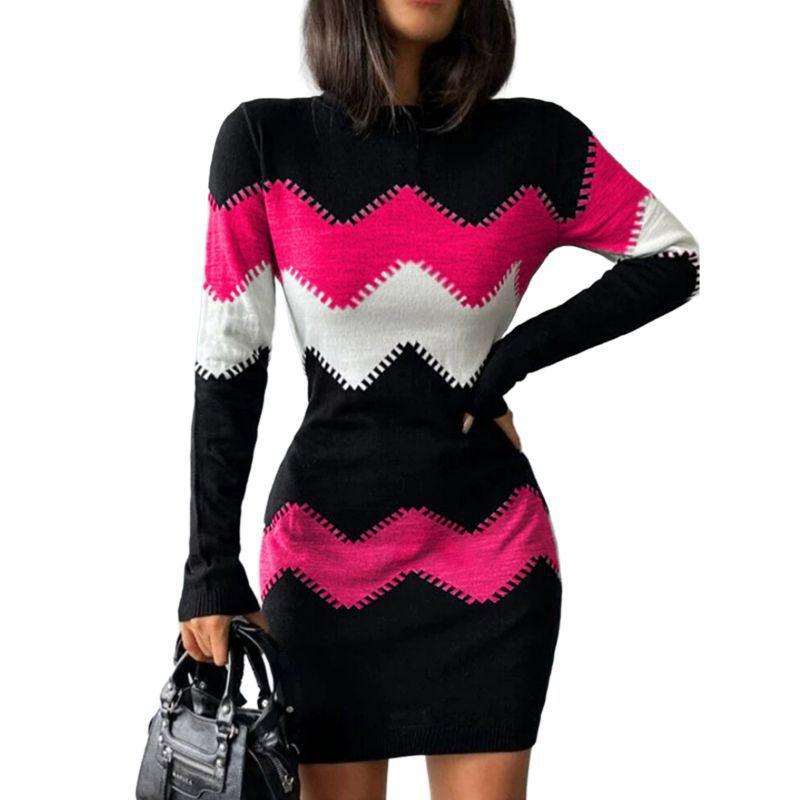 Women's Long Sleeve Mid-Length Knit Dress for Fall/Winter