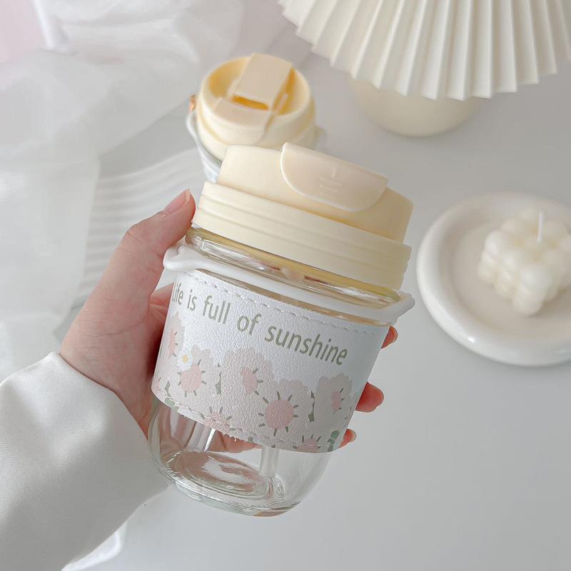 Glass Cup Pretty Cups for Coffee and Tea Drinkware Coffee Good Teaware Cute Mug Espresso Luxury Reusable Cold Iced Thermal Carry