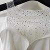 2026 Early Spring New Style Off-Shoulder Letter Crystal Mesh Patchwork Loose Long-Sleeve Women's Top