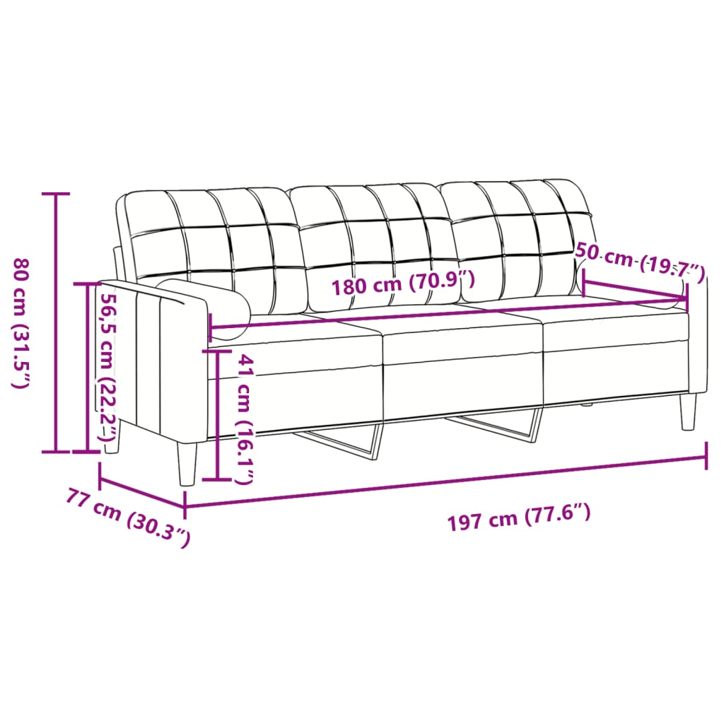 Vidaxl 3-Seater Sofa With Cushions, Light Gray, 180 Cm, Velvet