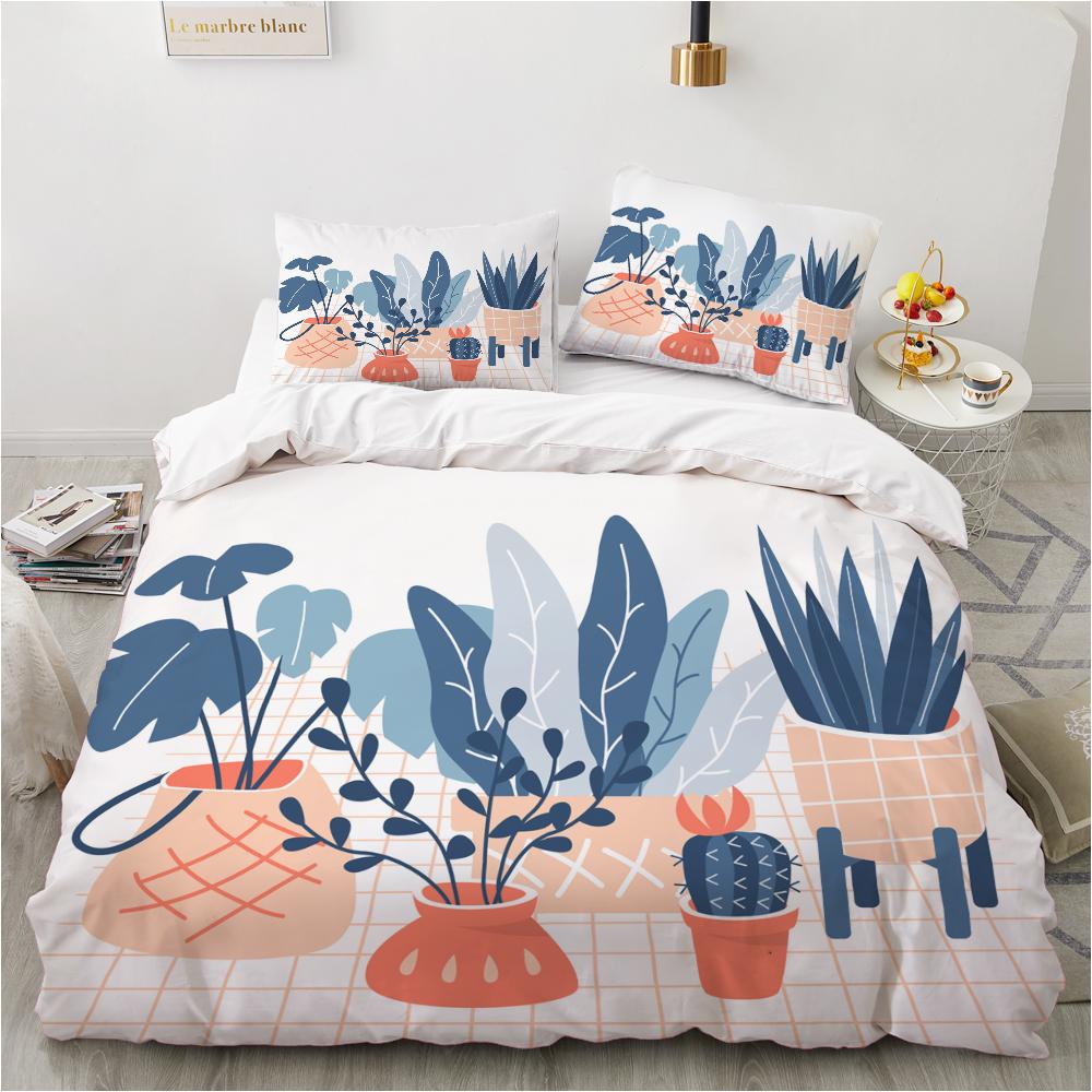 Floral Cactus King Queen Duvet Cover Watercolor Tropical Plants Bedding Set for Teen Adults Flowers 2/3pcs Polyester Quilt Cover