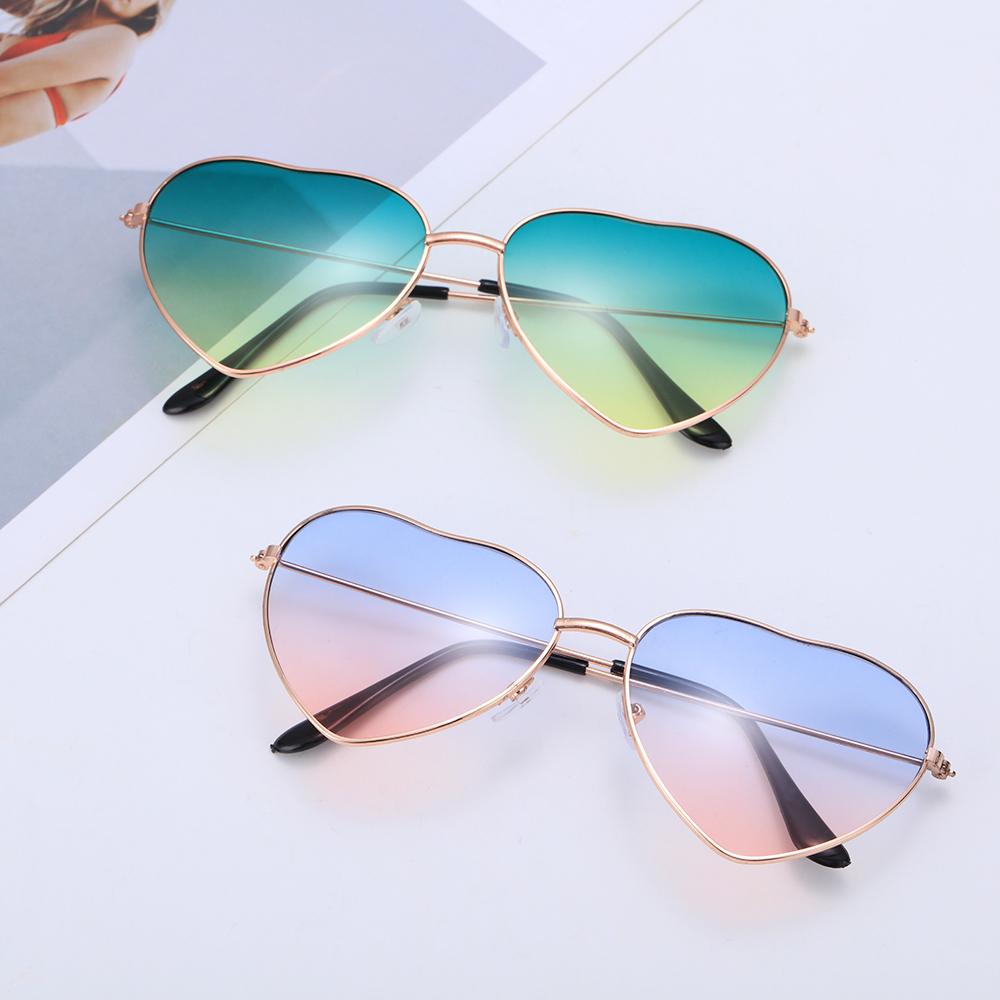 Ladies Fashion Metal Frame Sunglasses Fancy Dress Retro Heart Shaped Gradient Lens Sunglasses UV 400 Outdoor Goggles