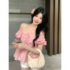 Summer New French Pure Desire Bow Lace-up Versatile Shirt Bubble Sleeve T-shirt Versatile Popular Top Women