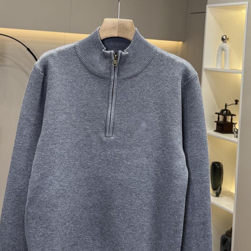 Men's Winter Half-High Collar Zipper Sweater with Embroidered Logo