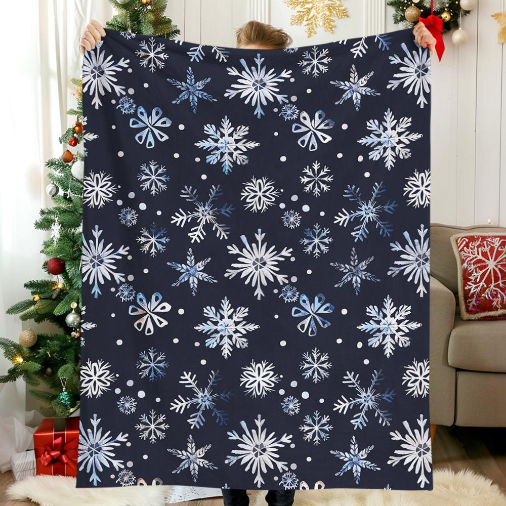 Soft Warm Flannel Vintage Watercolor Blue Snowflake Christmas Blanket For Nap Travel Office Holiday Gift For Classmates Friends