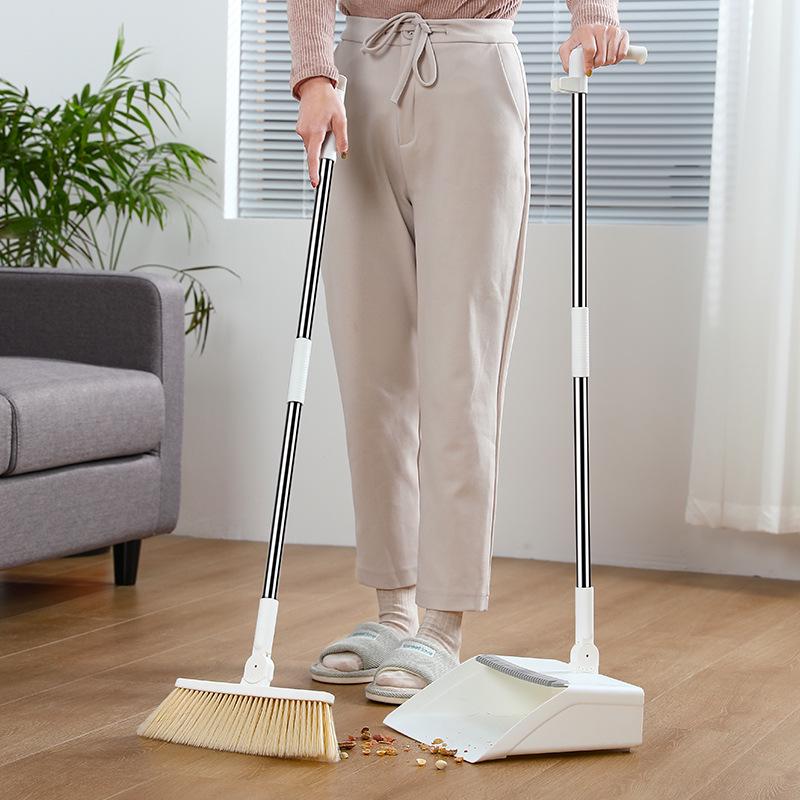 Soft Bristle Broom & Dustpan Set with Long Handle and Scraper
