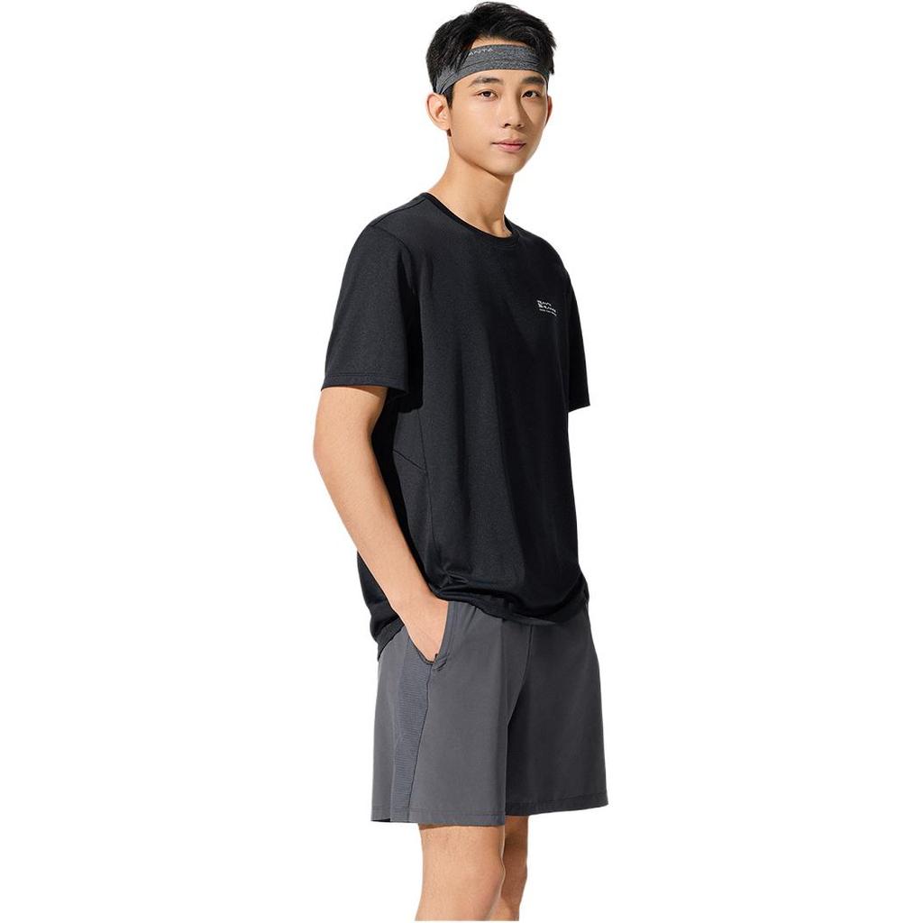 Anta Seria Biegowa Sportowa Casualowa Prosta Jednolity Kolor Okrągły Dekolt Pulower Krótki Rękaw T-Shirt Męskie Topy Czarny 952525110-4