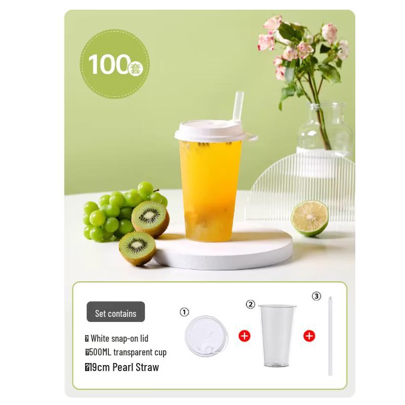 

500ml Disposable Plastic Cups with Lids and Straws
