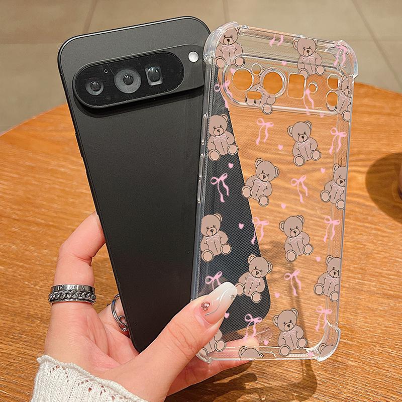 Bowknots Cherry Pattern Case For Google Pixel 9 Pro XL 9A Shockproof TPU Silicone Clear Soft Cover