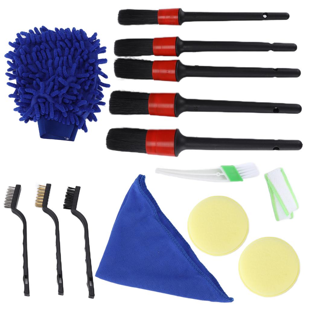 14 st set Detaljborstar Kit Skrubb Rengöringsverktyg för Bil Interiör Exteriör Luftkonditionering Hjul