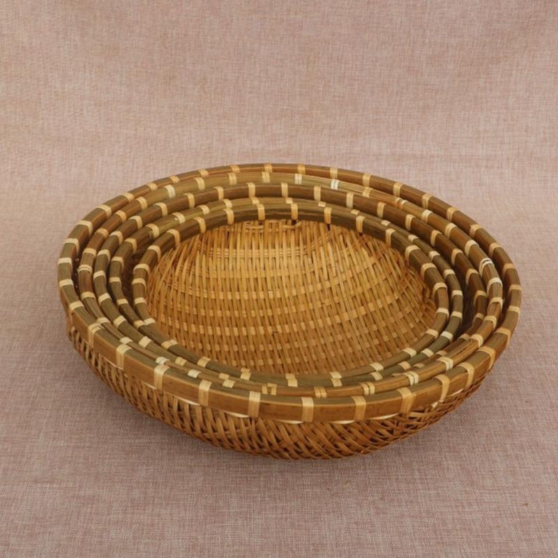 Natural Handwoven Bamboos Storage Basket for Multipurpose Kitchen Use Fruit and Nut Container with Nonslip Bottom