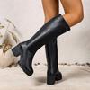 Winter New Round Toe Sexy And Comfortable Thick Heel Boots, Fashionable And Elegant Outdoor Knee High Knight Boots In Large Size