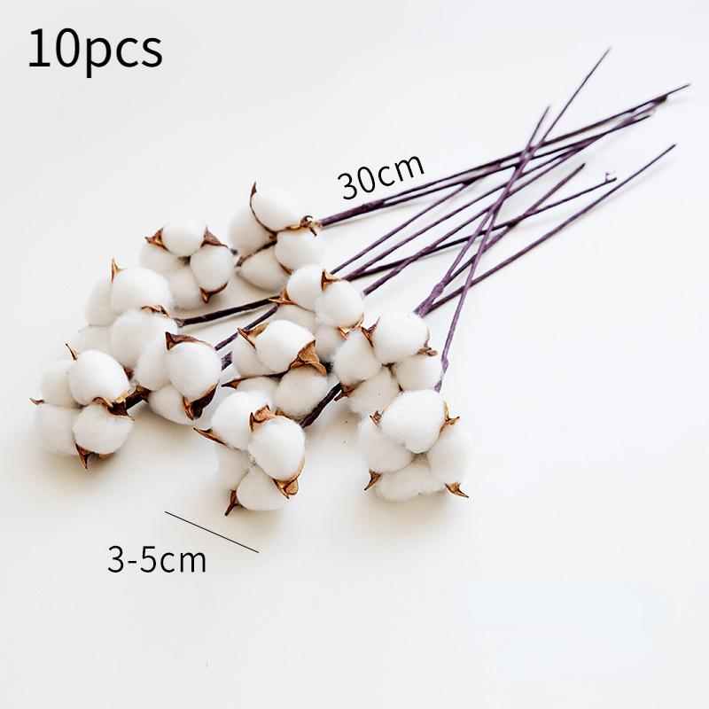 10pcs Cotton Head Natural Dried Flower Artificial Flower Cotton Home Christmas Decor DIY Dried Cotton Bunch Flower Arrangement