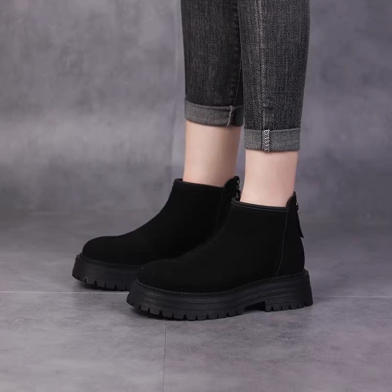 Thick-soled Martin Boots Women's British Style 2025 Autumn and Winter New Velvet Versatile Non-slip British Style Round Suede Short Boots