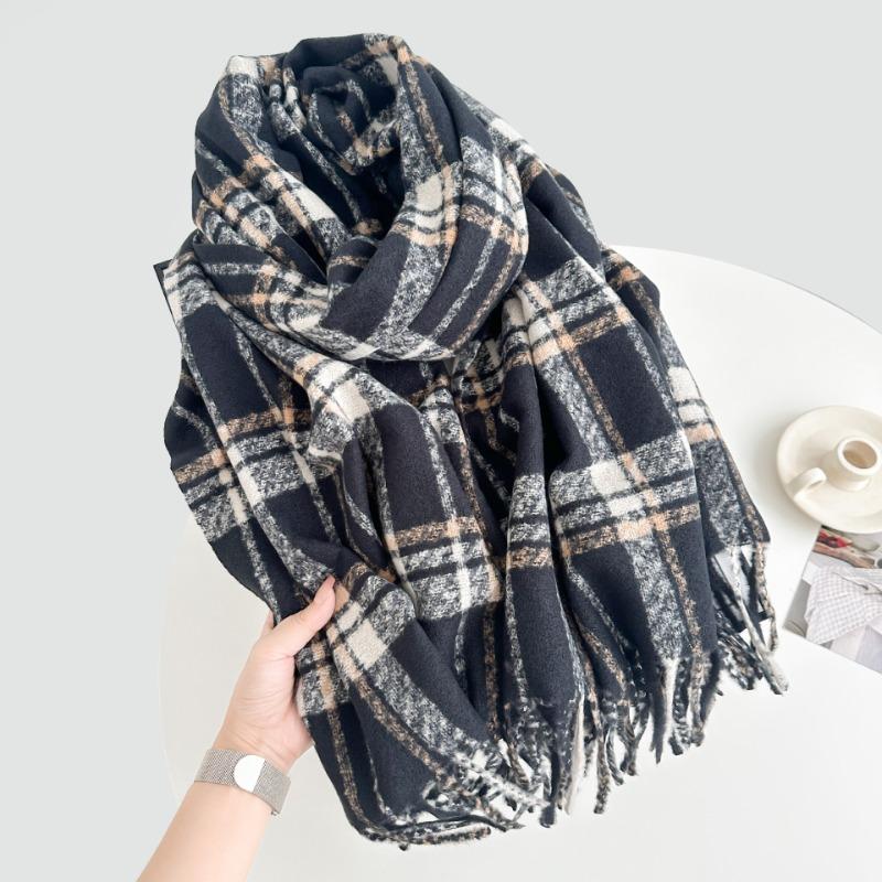Vintage dunkelkaffee Maillard Schal Damen Herbst und Winter Student Warm Vielseitig Temperament Karierter Schal