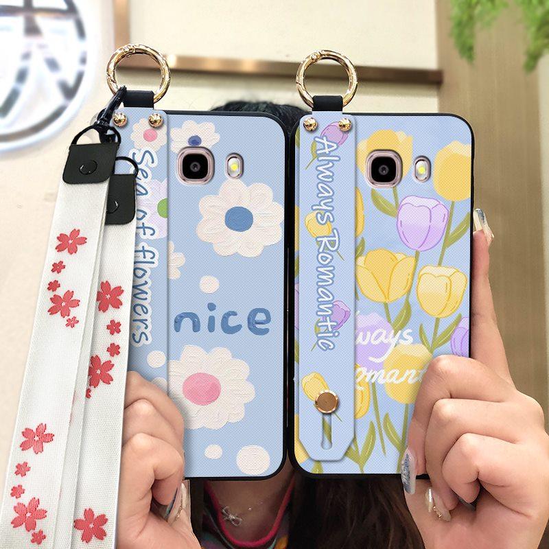 Soft case Ring Phone Case For Samsung Galaxy J510/J5 2016/J5108 Protective Durable Back Cover Flower Shockproof Lanyard