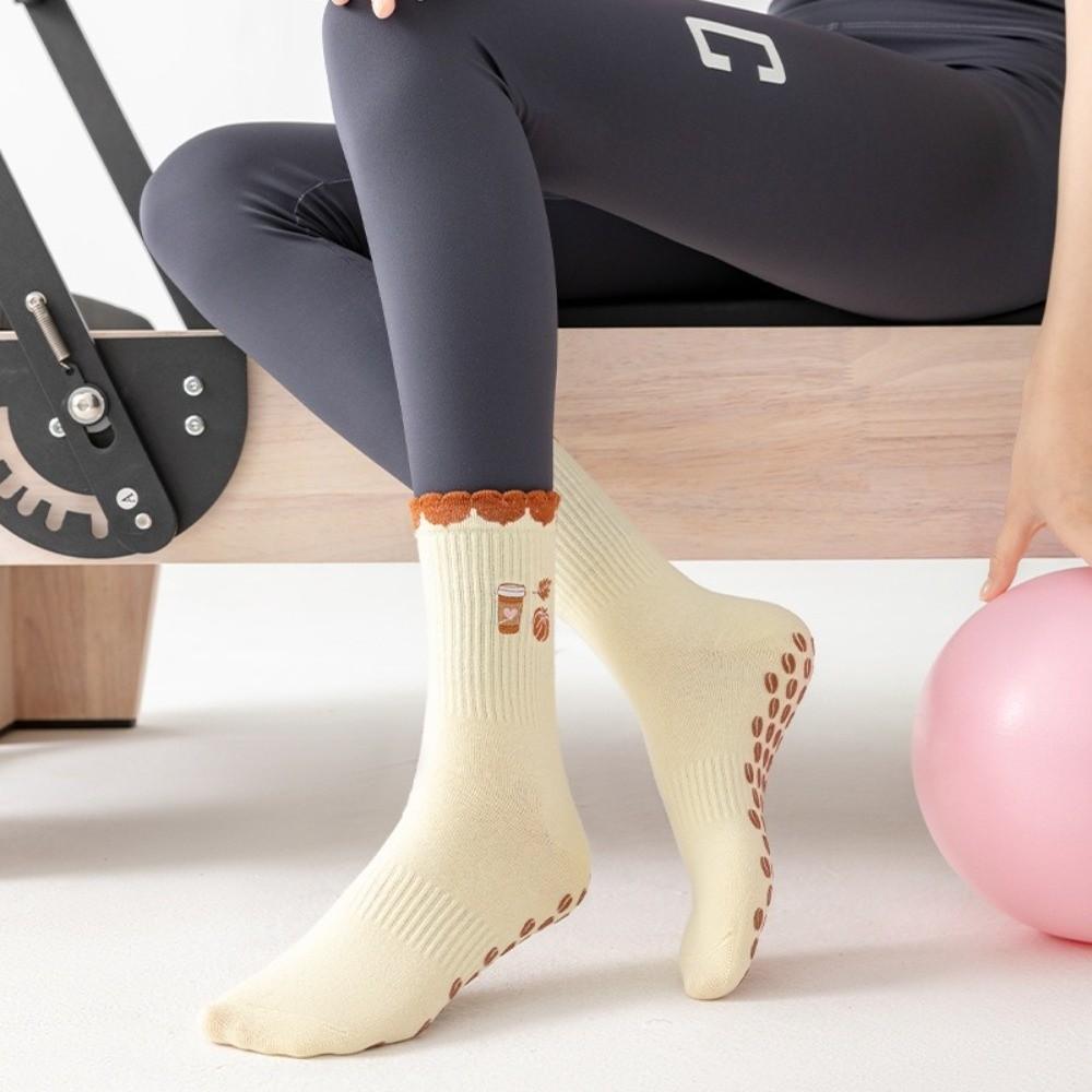 Non-Slip Pilates Socks Breathable Floor Socks Fashion Cuffed Mid Tube Socks for Women