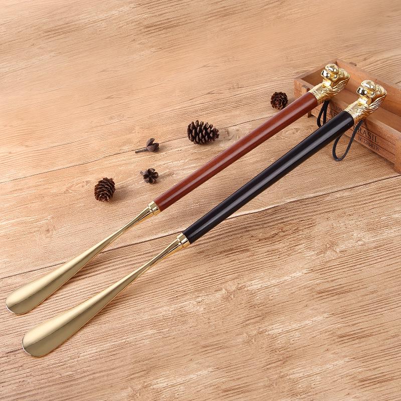 Metal Alloy Lion & Horse Head Zodiac Solid Wood Long Shoehorn