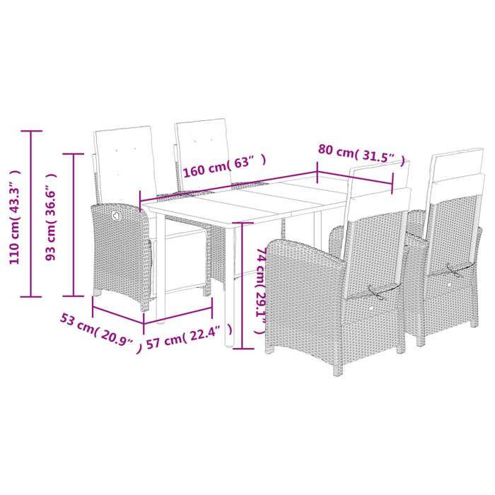 VidaXL Ensemble à Manger de Jardin avec Coussins 5 pcs, Table et Chaises avec Dossier et Repose-pied Réglables, Meubles 3212594