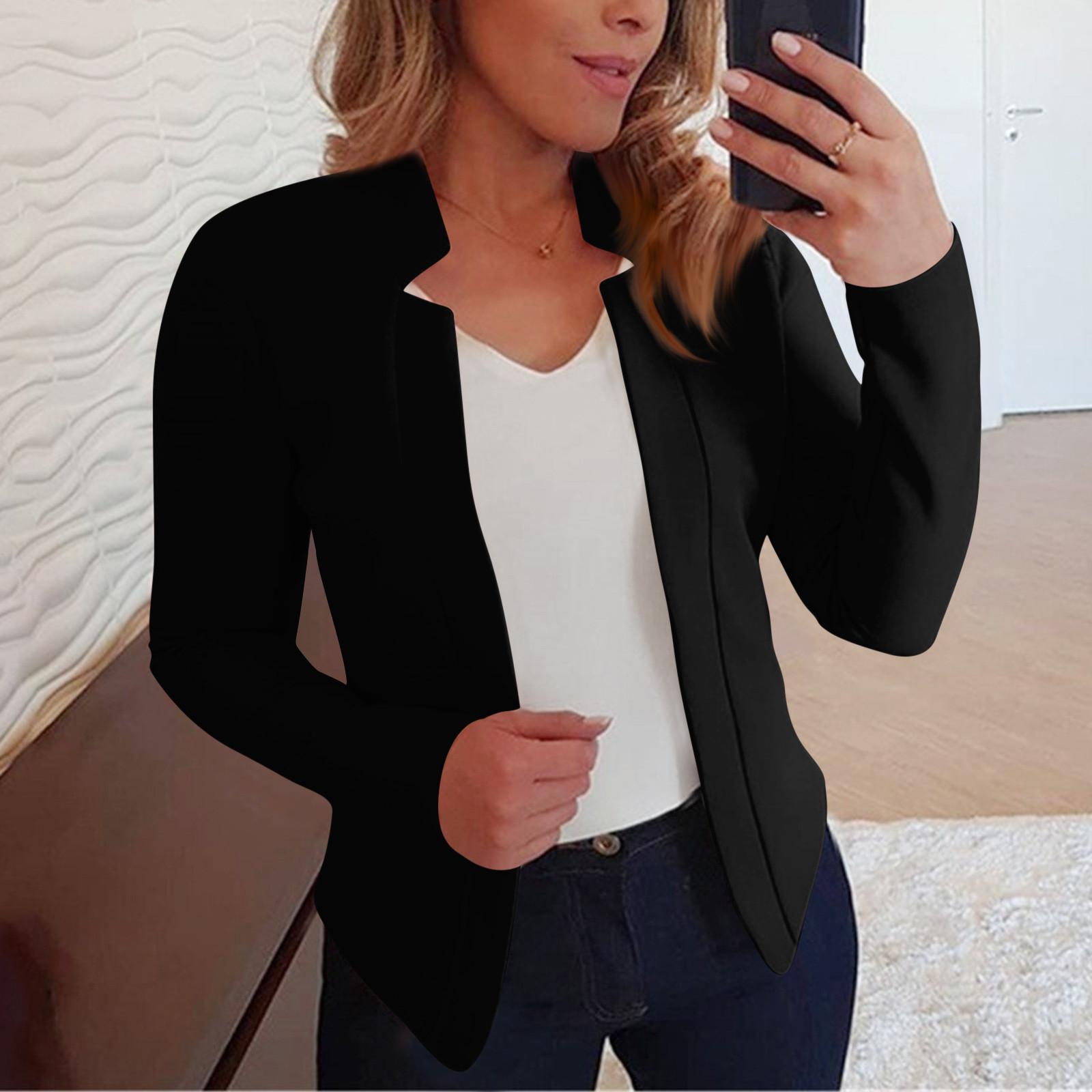 

Женская модная повседневная однотонная осенне-зимняя куртка-кардиган с длинными рукавами L чёрный