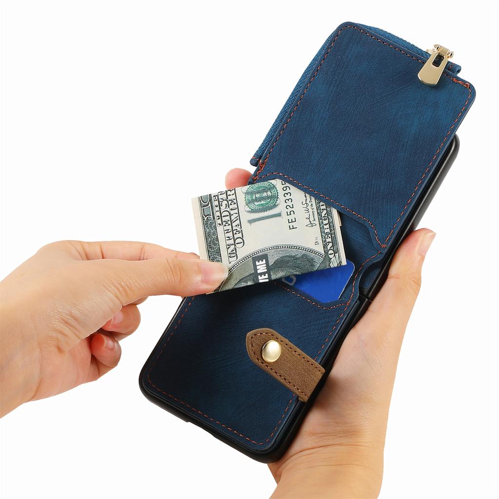 For Samsung Galaxy Z Flip7 FE 5G/Z Flip6 5G Case Zipper Pocket Finger Ring Retro Leather+PC Phone Cover