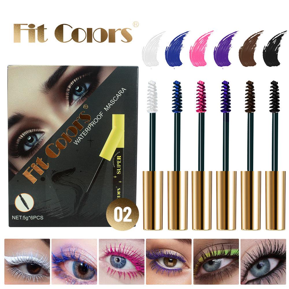 Fit Colors 6 Pcs Colored Mascara Set Waterproof Smudge-Proof Lengthening Thickening Curling Colorful Eye Makeup Kit for Festival Stage Party Women